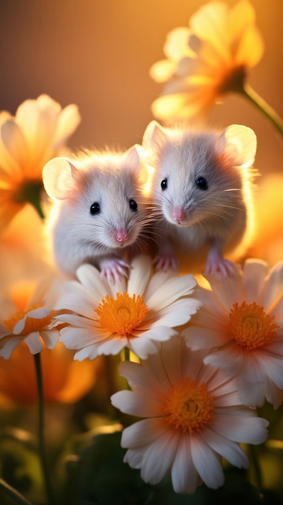 Flower animal mammal rodent. AI generated Image by rawpixel.