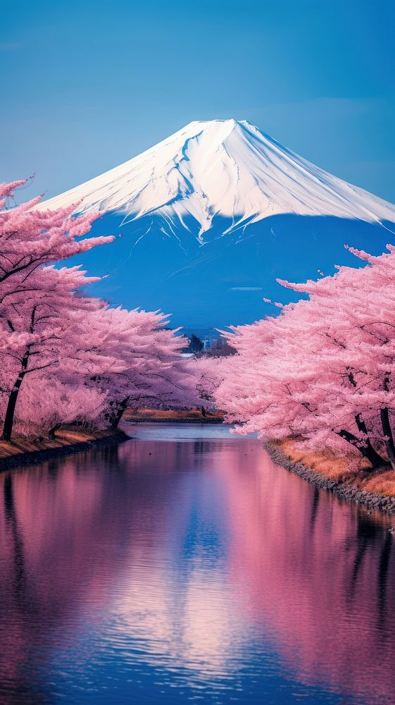Blossom nature landscape mountain. AI generated Image by rawpixel.