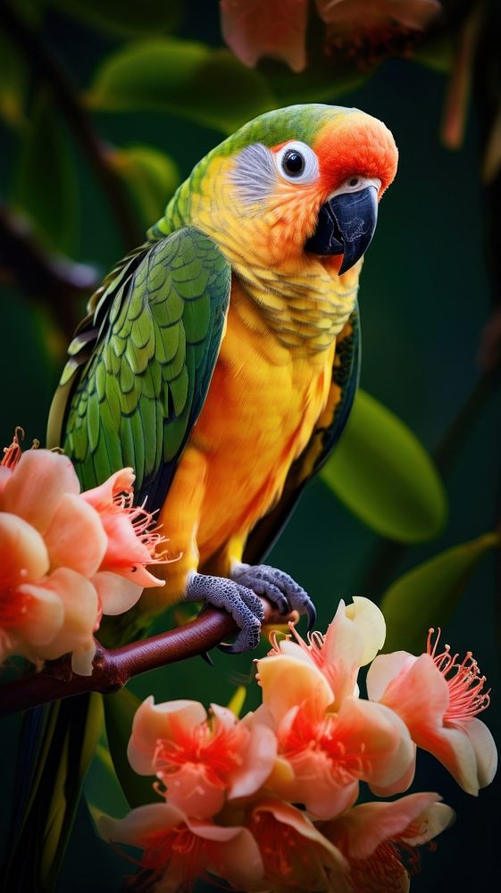 Parrot animal nature flower. AI generated Image by rawpixel.