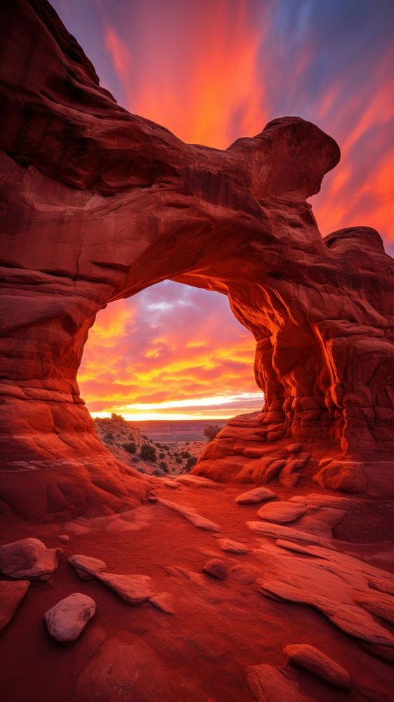 Desert arch colorful nature mountain outdoors. AI generated Image by rawpixel.
