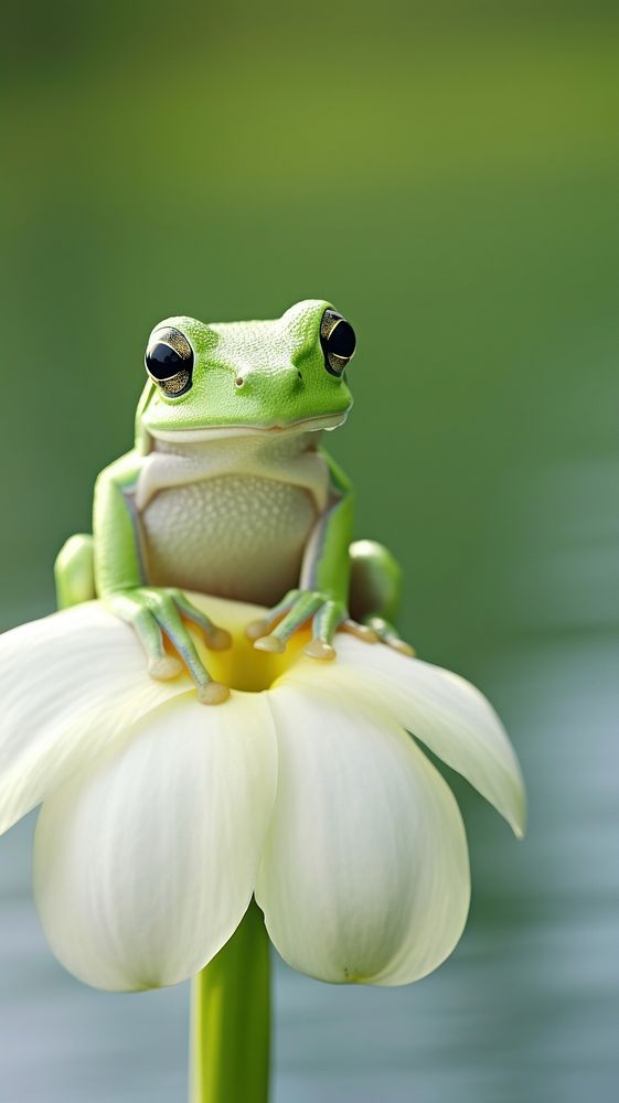 Frog sitting on a lotus leaf amphibian wildlife reptile. AI generated Image by rawpixel.