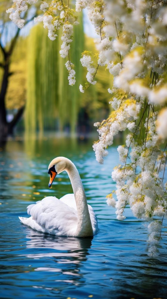 Nature swan outdoors blossom. AI generated Image by rawpixel.