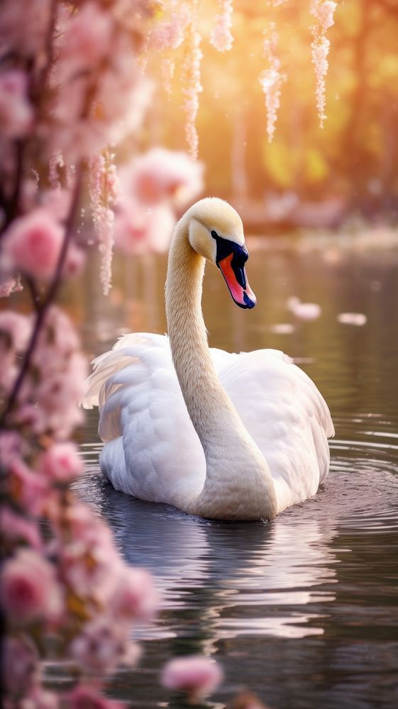 Swan animal nature flower. AI generated Image by rawpixel.