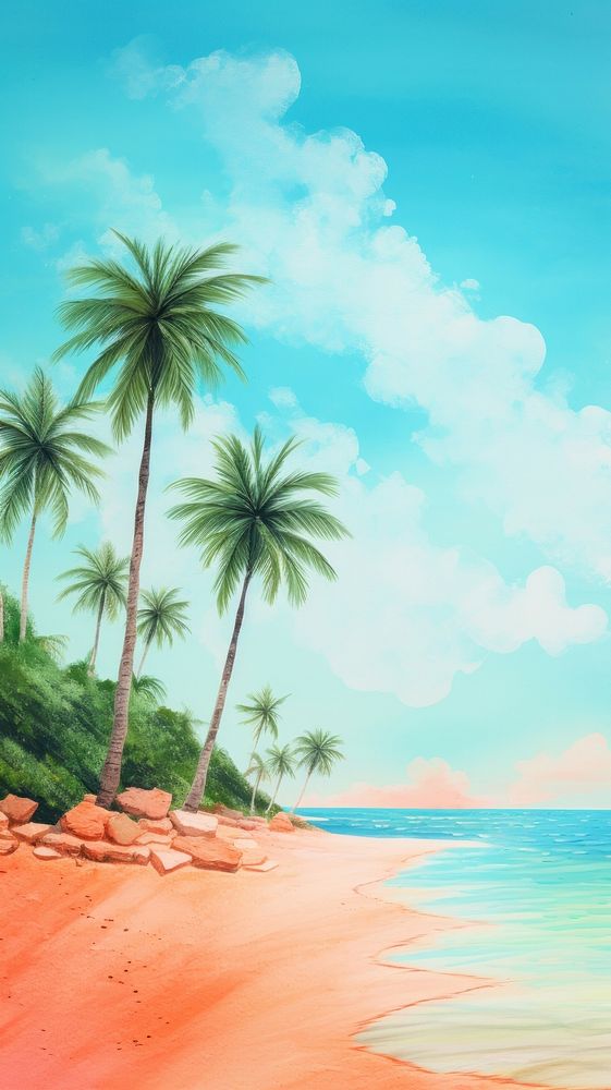 Beach with palm trees outdoors horizon nature. AI generated Image by rawpixel.