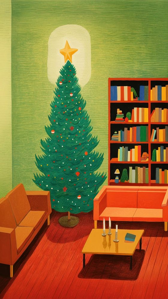 Christmas tree in a cozy living room architecture furniture building. AI generated Image by rawpixel.