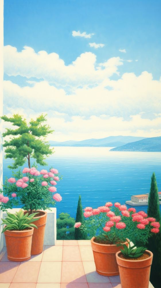 Flower sea architecture painting. AI generated Image by rawpixel.