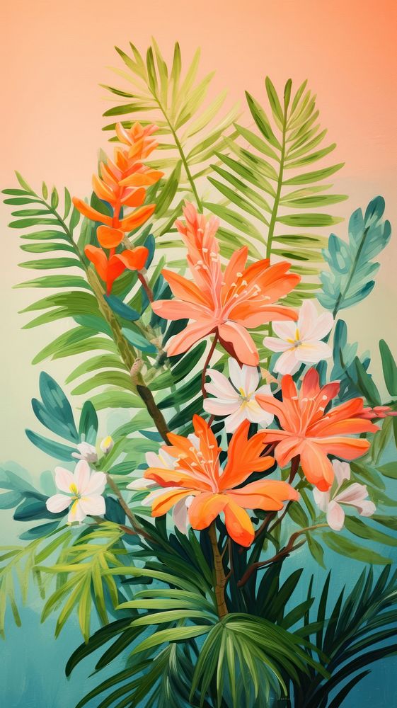 Tropical flowers painting plant petal. AI generated Image by rawpixel.