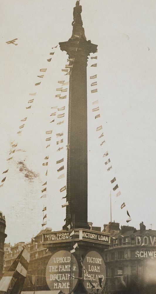 Untitled [Nelson's Column, Trafalgar Square]. From: World War I photograph album (1919) by Herbert Green.
