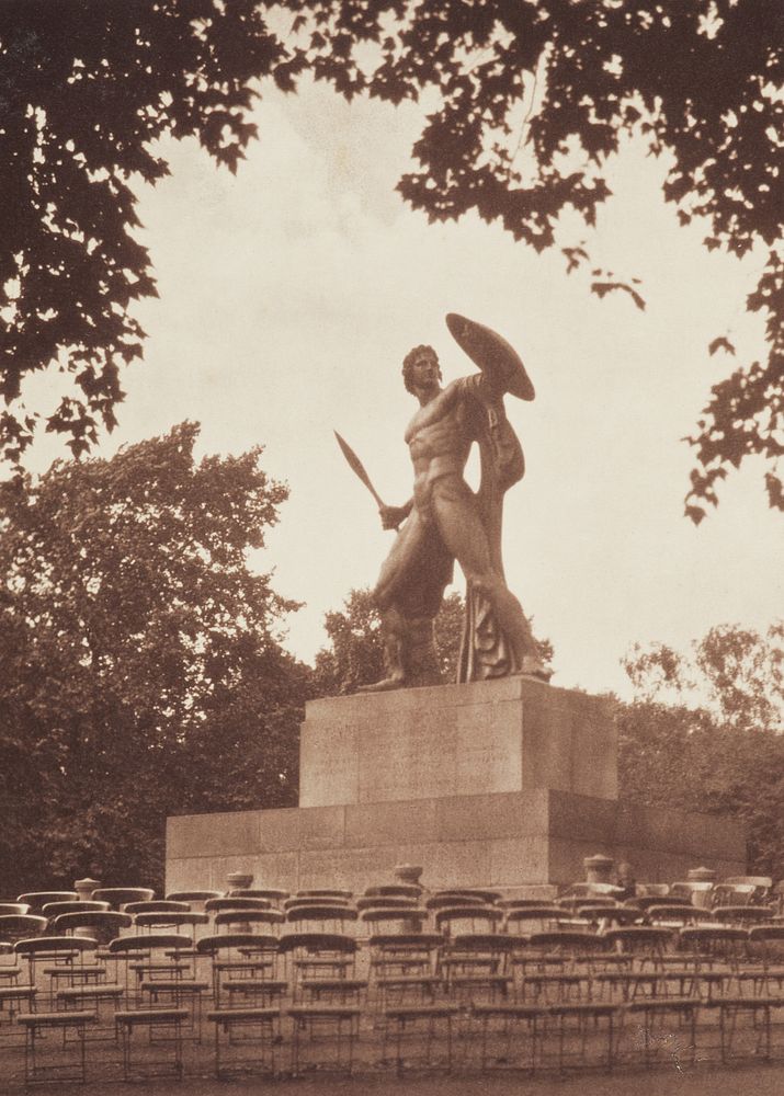 [Statue in park]. From the album: Photograph album - London (1920s) by Harry Moult.
