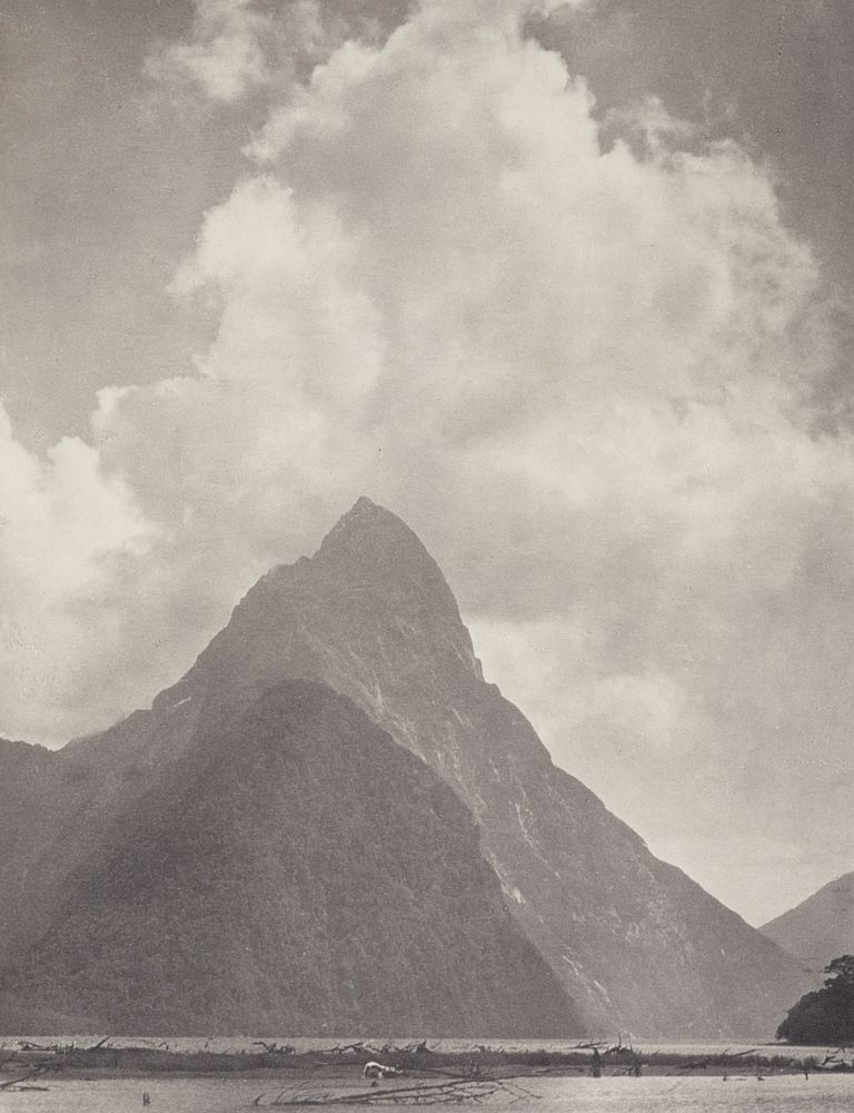 Mitre Peak from Sutherlands, Milford Sound. From the album: Record Pictures of New Zealand (1920s) by Harry Moult.