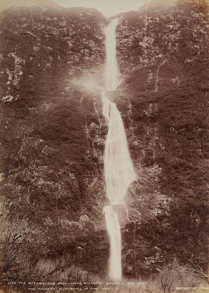 The Sutherland Fall - near Milford Sound District. From the album: Land of Loveliness New Zealand (circa 1890) by Burton…