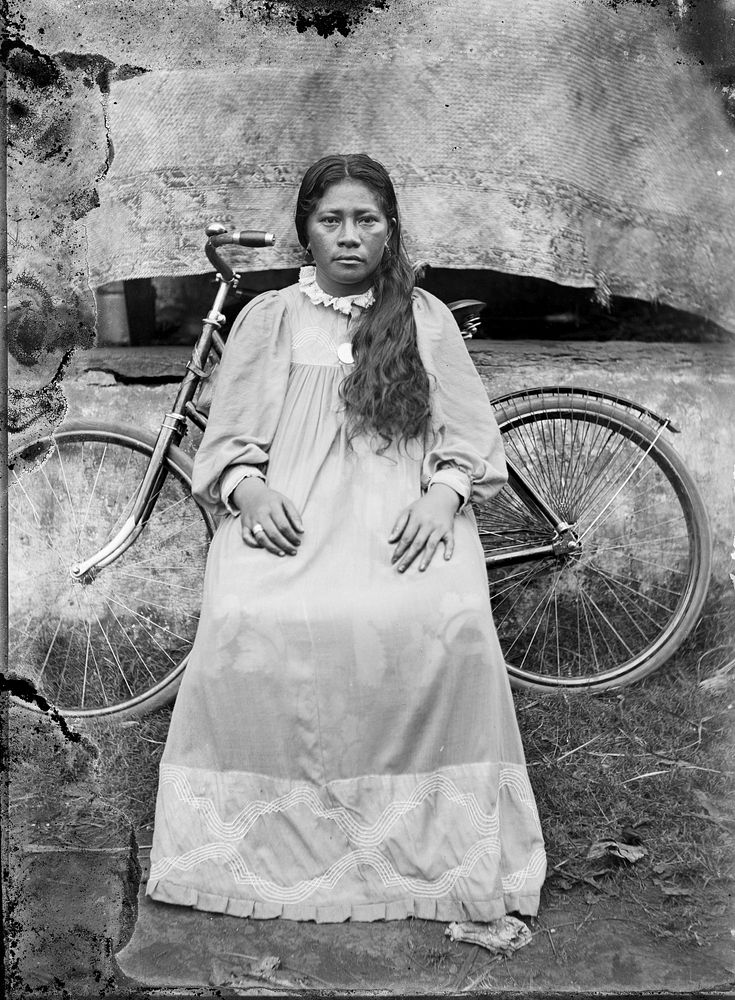 Woman with a bicycle by George Crummer.