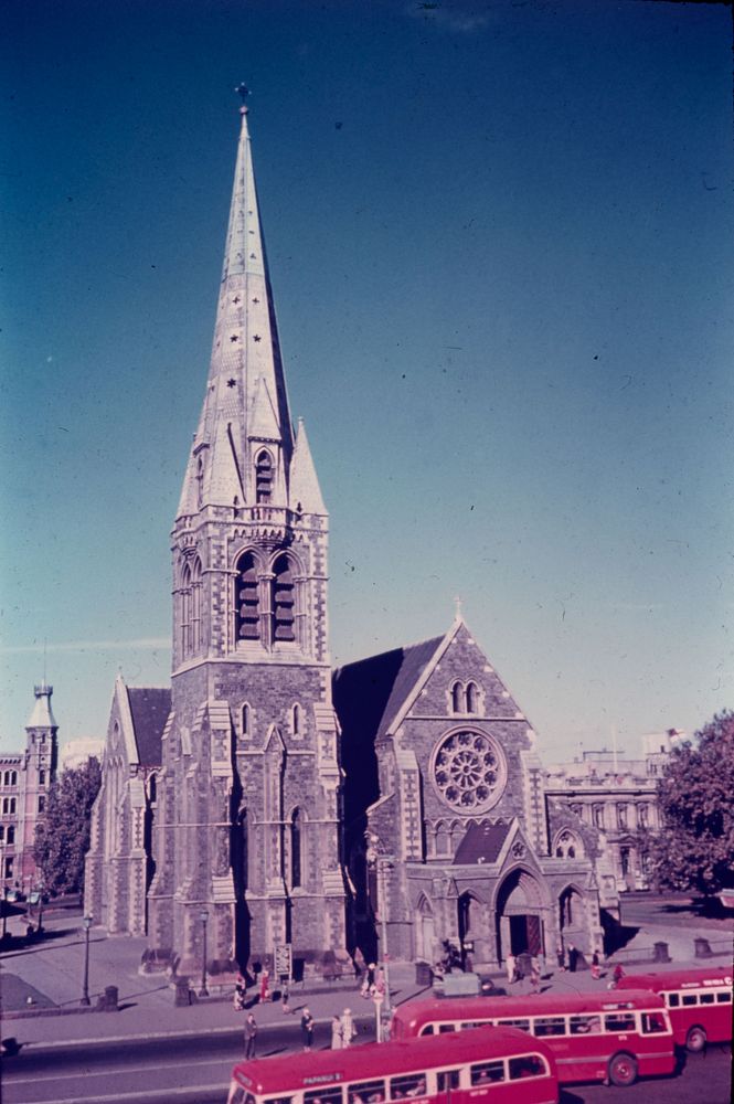 Christchurch Cathedral - main facade and spire (24 March 1959-13 April 1959) by Leslie Adkin.