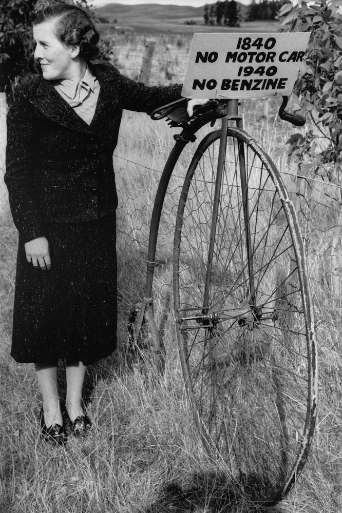Paddy Johnson with pennyfarthing bicycle (March 1940) by Eric Lee Johnson.