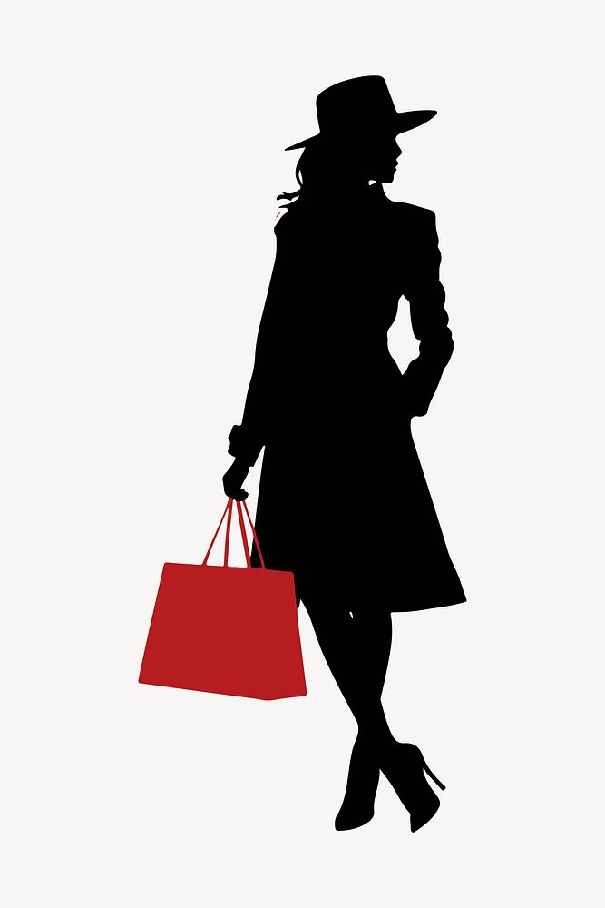 Woman with shopping bag silhouette footwear handbag.
