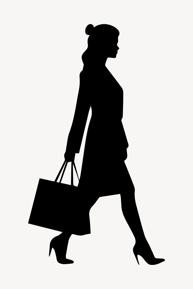 Woman with shopping bag silhouette footwear white background.