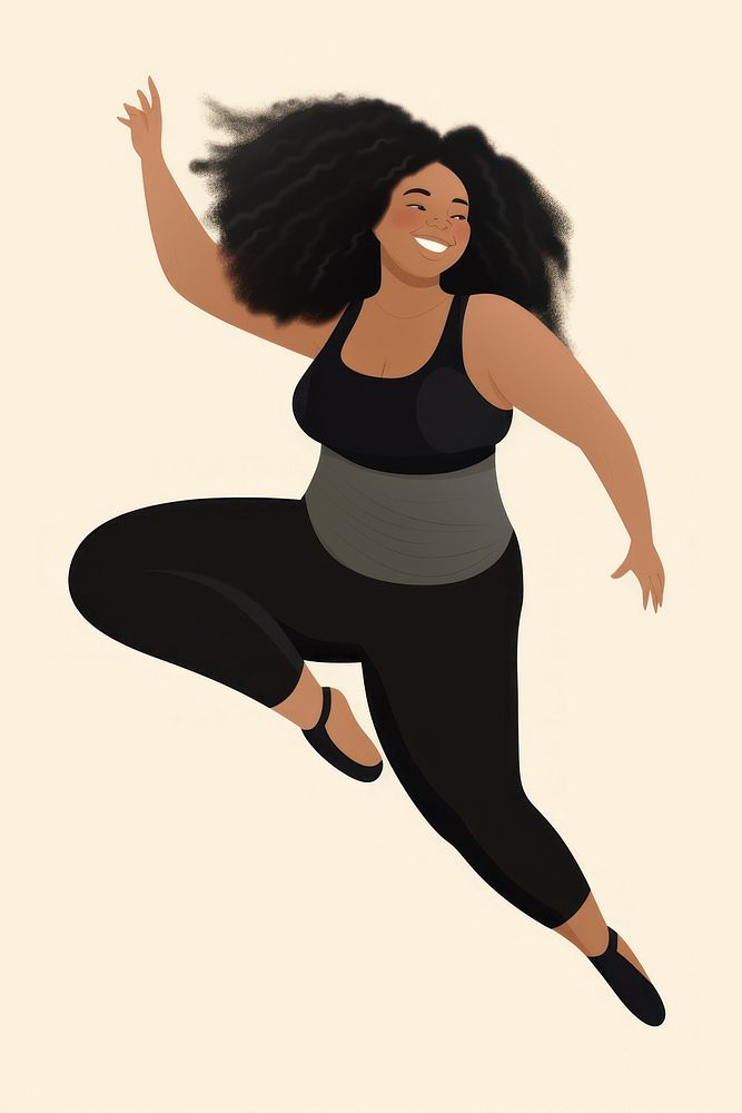 Chubby woman leggings dancing smiling. AI generated Image by rawpixel.