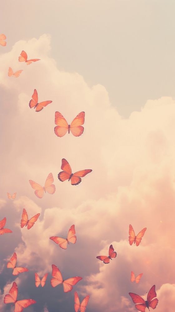 Butterflies flying cloud sky. AI generated Image by rawpixel.