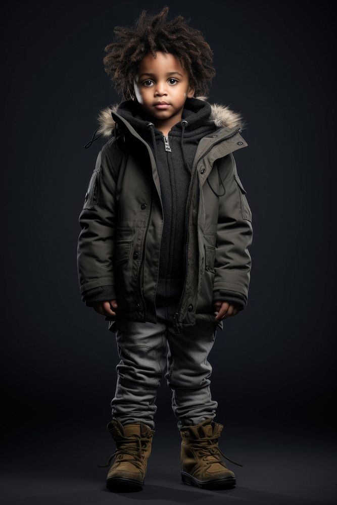 Little black kid overcoat portrait standing. AI generated Image by rawpixel.