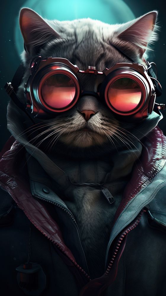 Cat wearing glasses portrait cartoon animal. AI generated Image by rawpixel.