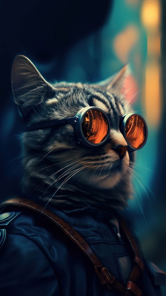 Cat wearing glasses portrait animal mammal. AI generated Image by rawpixel.