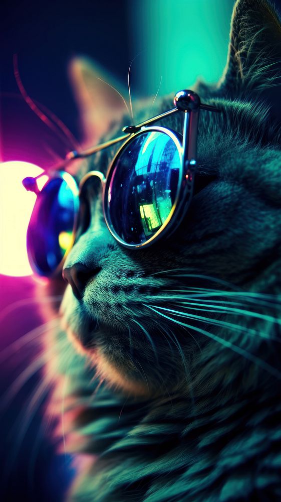 Cat wearing glasses sunglasses portrait mammal. AI generated Image by rawpixel.