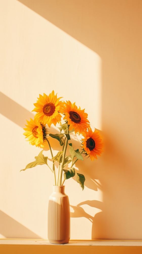 Sunflowers windowsill sunlight shadow. AI generated Image by rawpixel.