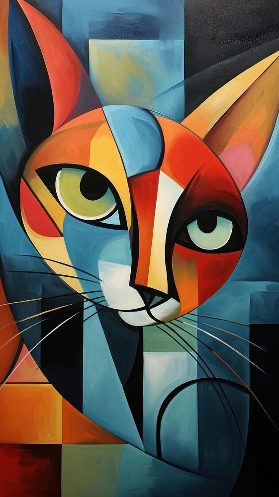 Cubism paintings of a cat animal mammal art. AI generated Image by rawpixel.