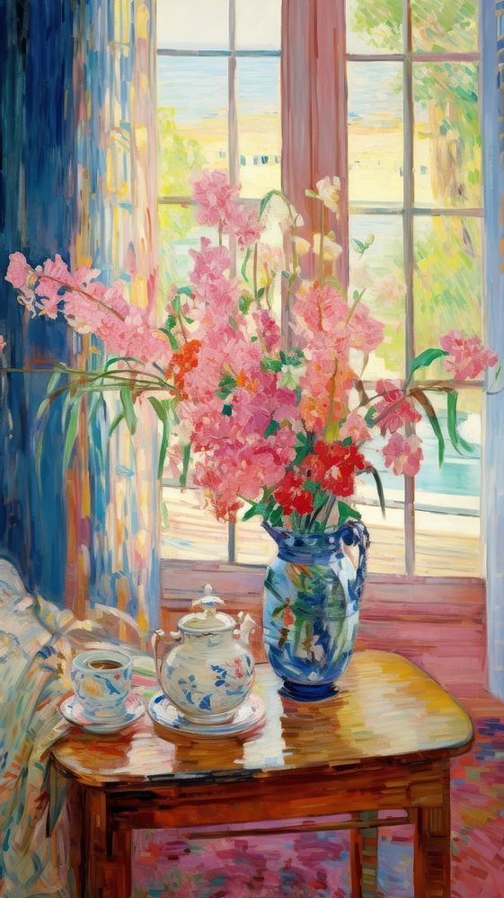 Flower vase furniture painting window. 