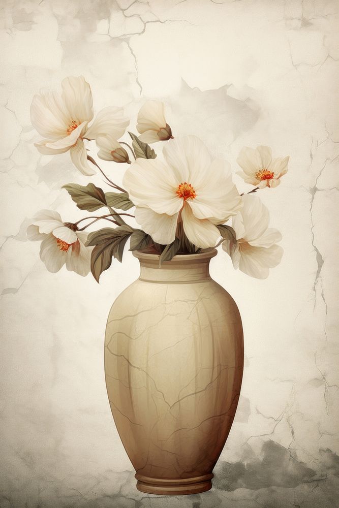 Flower in a vase painting art plant. AI generated Image by rawpixel.