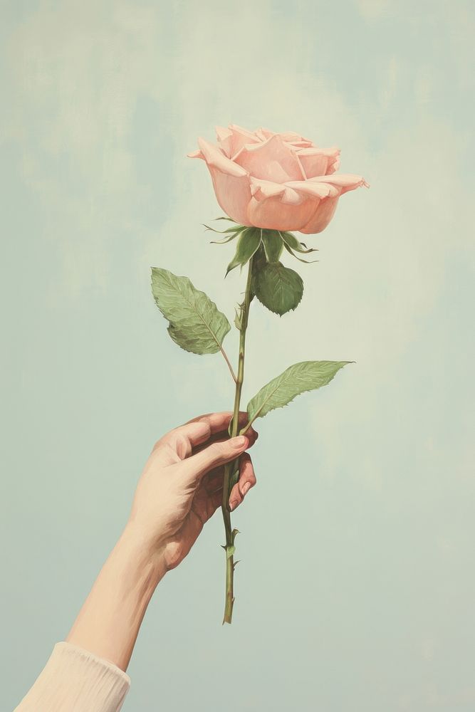 Hand holding a rose flower petal plant. AI generated Image by rawpixel.