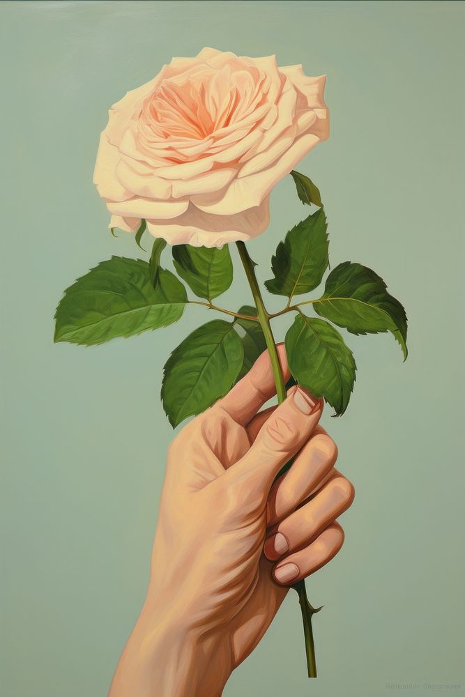 Hand holding a rose painting flower plant. AI generated Image by rawpixel.
