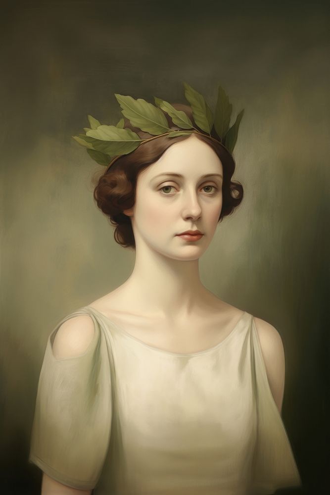 Woman wears laurel leaves as a crown painting art portrait. AI generated Image by rawpixel.
