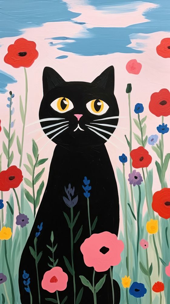 A cat in english garden painting animal mammal. AI generated Image by rawpixel.