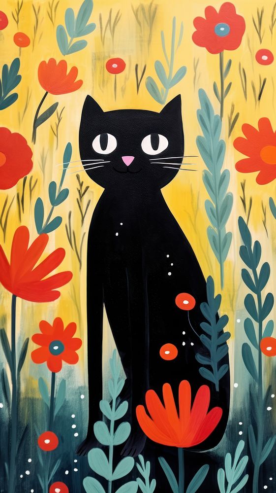 A cat in english garden painting animal mammal. 
