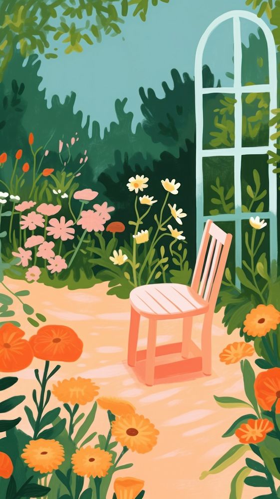 English garden furniture outdoors painting. AI generated Image by rawpixel.