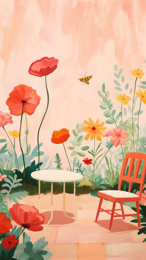 English garden furniture painting flower. AI generated Image by rawpixel.