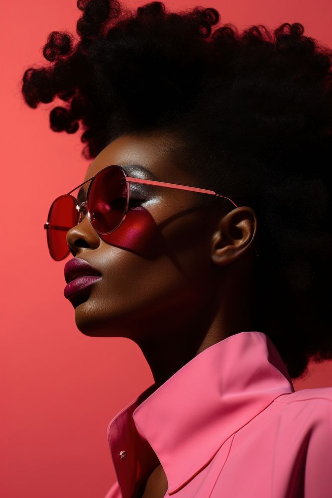 A black women wear fashionable pink sunglasses portrait adult photo. AI generated Image by rawpixel.