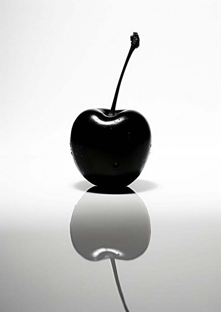 A cherry on a white table black food freshness. AI generated Image by rawpixel.