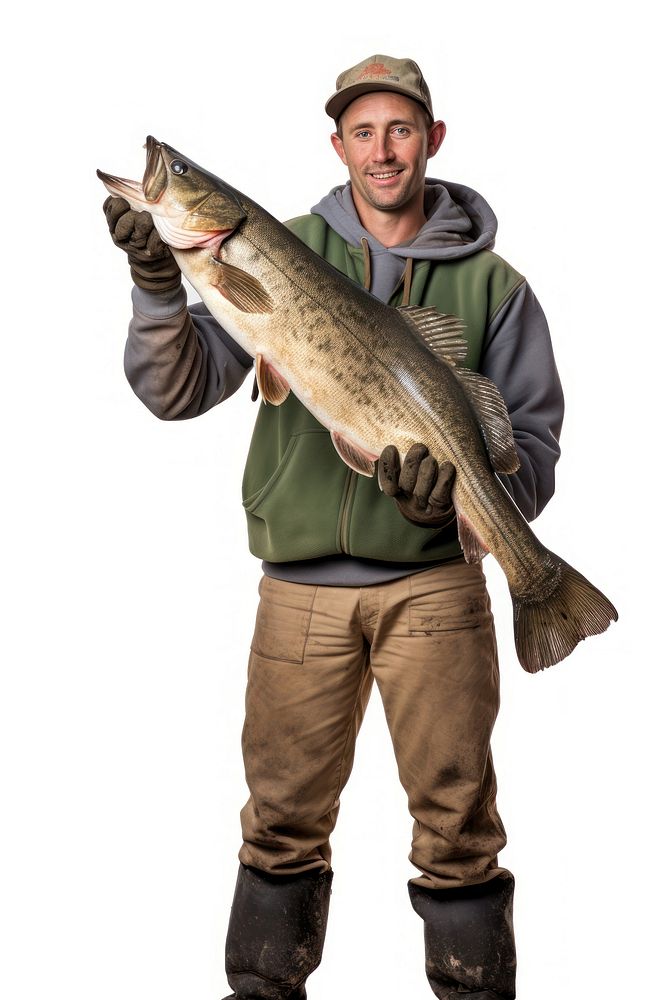 Fisherman holding a walleye fish portrait adult white background. AI generated Image by rawpixel.