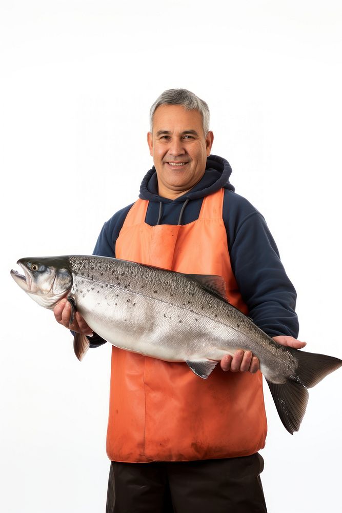 Fishmonger holding a salmon fisherman portrait animal. AI generated Image by rawpixel.