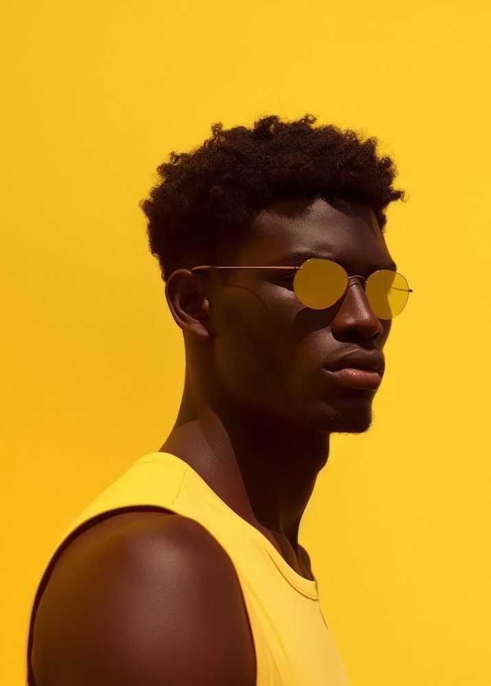 Black male sunglasses portrait yellow. AI generated Image by rawpixel.