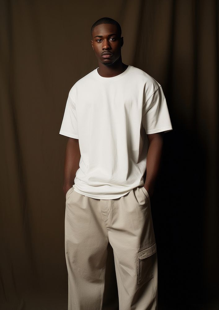 Black male t-shirt standing fashion. AI generated Image by rawpixel.