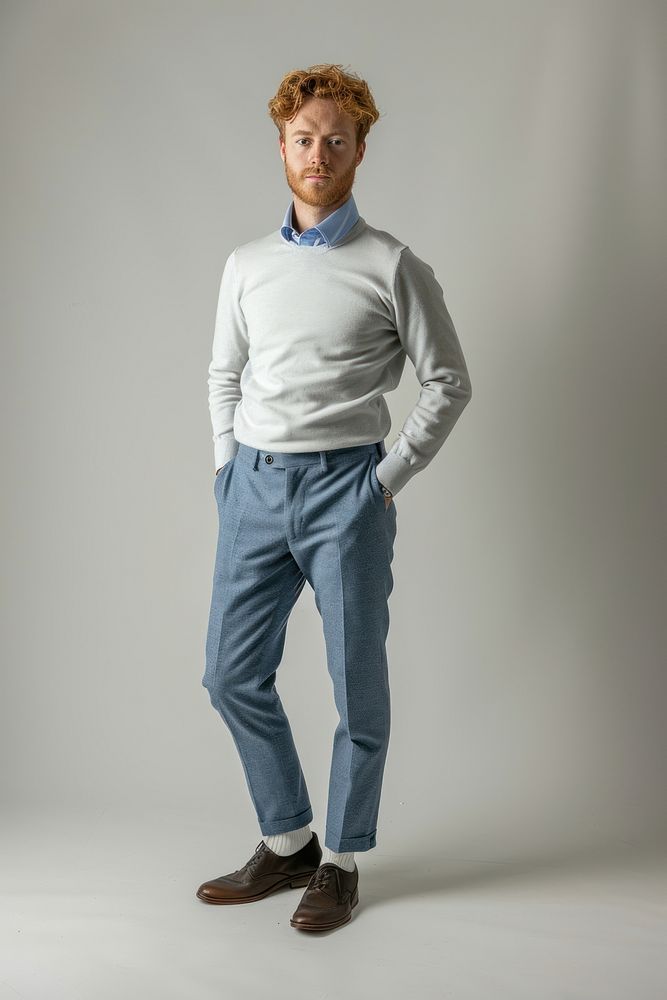 Blue trousers and sweater fashion denim adult. AI generated Image by rawpixel.