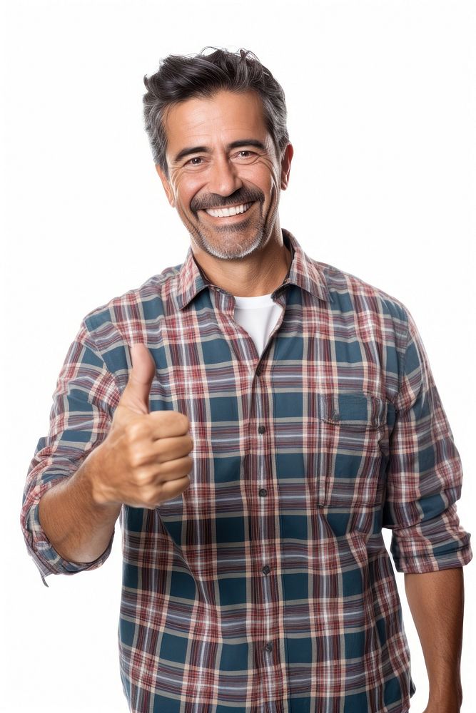 Mexican man showing thumb up laughing clothing finger. AI generated Image by rawpixel.