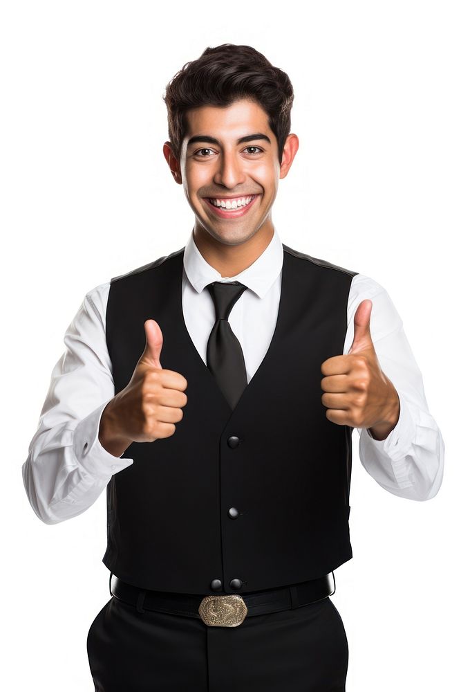 Mexican waiter showing thumb up clothing adult men. AI generated Image by rawpixel.