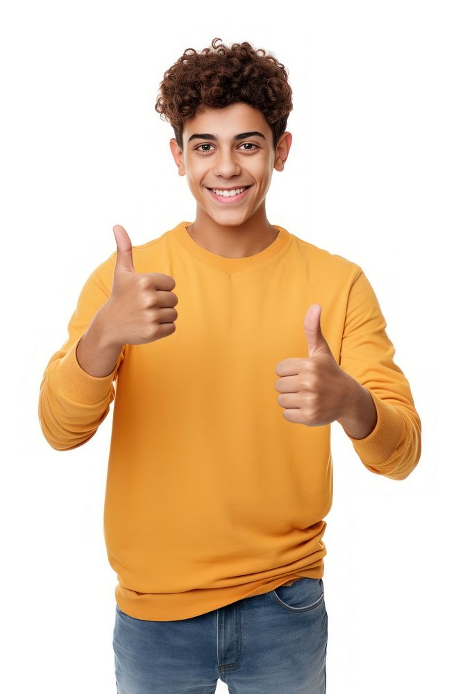 Mexican teen showing thumb up clothing t-shirt smile. AI generated Image by rawpixel.