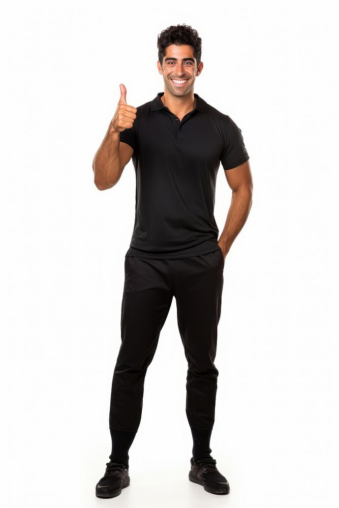 Mexican yoga teacher showing thumb up standing clothing t-shirt. AI generated Image by rawpixel.