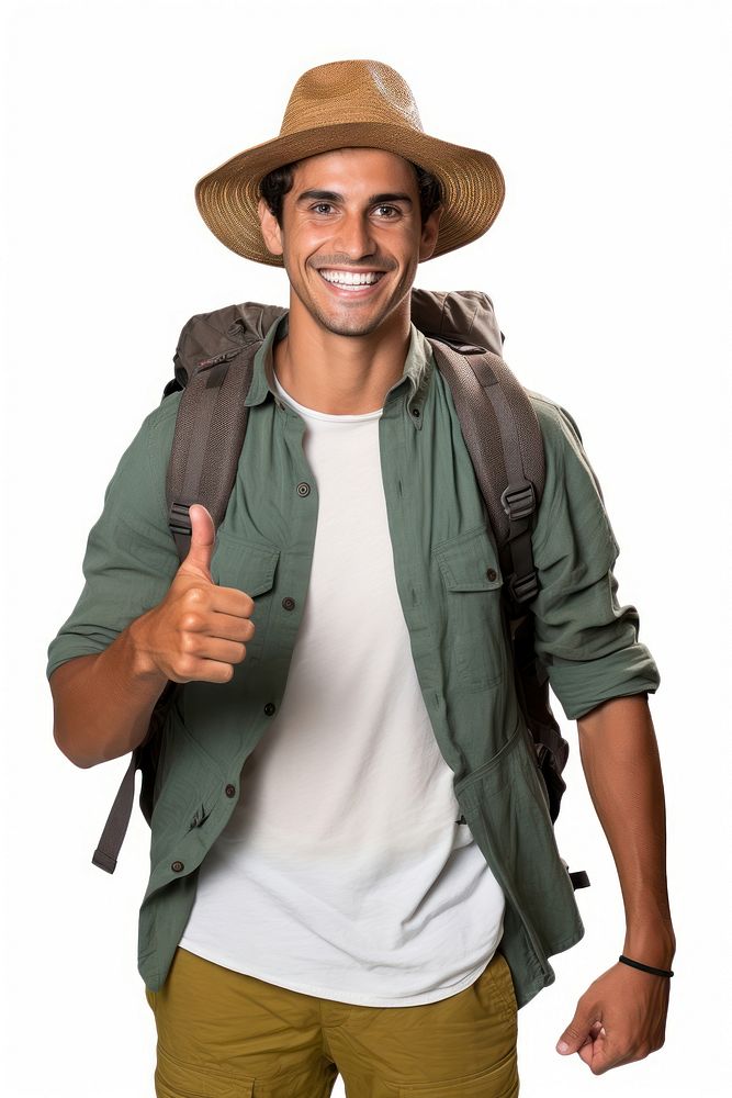 Brazilian traveler showing thumb up clothing jacket adult. AI generated Image by rawpixel.