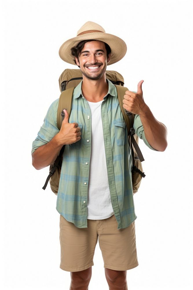 Brazilian traveler showing thumb up clothing shorts adult. AI generated Image by rawpixel.
